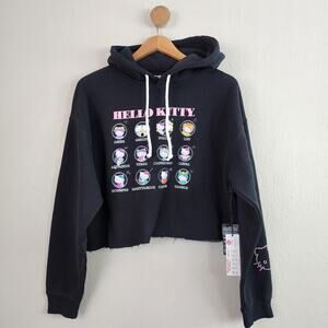 NEW Forever 21 Hello Kitty Black Astrology Graphic Cropped Fleece Hoodie